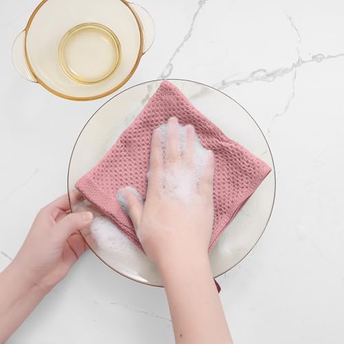 Homaxy 100% Cotton Waffle Weave Kitchen Dish Cloths 6-Pack, Dried Rose - Image 4