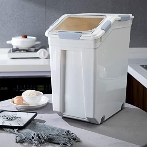 HANAMYA 33 Liter / 50 lbs Rice Storage Container with Measuring Cup, BPA free, For Rice | Grain | Pet Food | Flour, 1 count, White - Image 2
