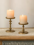 NUPTIO Gold Candle Holders for Pillar: Antique Brass Cast Iron Candle Stand by Nuptio