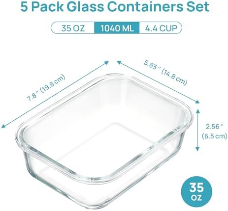 Vtopmart 5 Pack Glass Food Storage Containers with Bamboo Lids, 35oz - Image 2