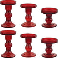 6-Piece Set of Red Glass Candlestick, Crystal Candlestick Holder Holder and Conical Candle, Christmas Candle Holder Decoration, Family Living Room Wedding Candle Holder (red2sets) by BTGLLAS