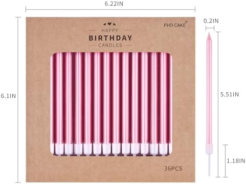 PHD CAKE 36-Count Pink Long Thin Metallic Birthday Candles, Cake Candles, Birthday Parties, Wedding Decorations, Party Candles, Cake Decorations - Image 5