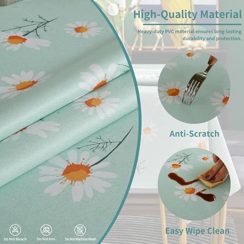 Rectangle Table Cloth,100% Waterproof Tablecloth OilProof SpillProof Vinyl Table Cloth, Wipe Clean Plastic Table Cover for Dining, Camping, Indoor and Outdoor 54" x 102",Mum Bloom - Image 4