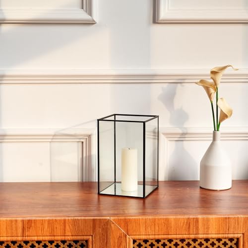PHOSPHOR Glass Hurricane Candle Holder Set of 3 PCS Large Glass Square Candle Holder Black Lanterns Decorative for Pillar Candle Indoor Candle - Image 6