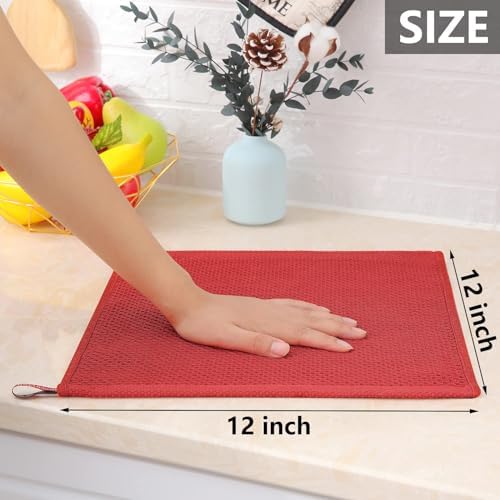 Homaxy 100% Cotton Waffle Weave Kitchen Dish Cloths 12-Pack, Brick Red - Image 5