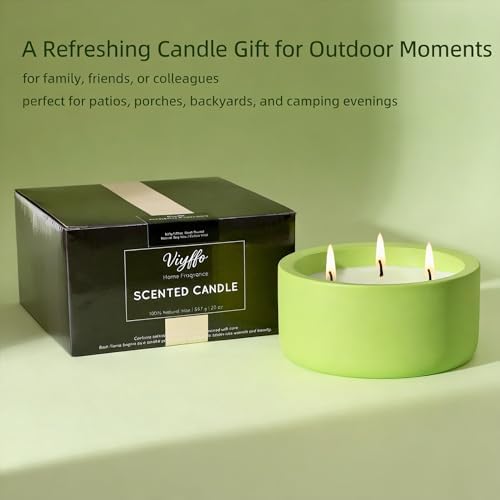 Viyffo Large Citronella & Lemon Candle Outdoor, 3 Wick 20oz Scented Candle Indoor, Non Toxic Soy, Green Ceramic Jar for Patio, Deck, Garden, Backyard & Camping, Home Fragrance, Décor & Gift - Image 5