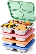 4 Pack Stainless Steel Snack Containers with Silicone Lids, Leakproof Bento Snack Boxes, Reusable 4 Compartment Metal Lunch Containers, Dishwasher Safe Food Storage for Meal Prep, Work & Travel by monoan