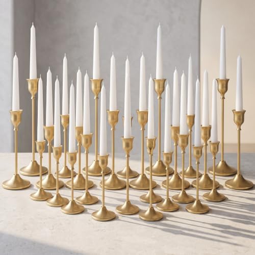 36 Pcs Gold Candlestick Holders, Vintage Metal Candle Holders Taper Candle Stands, Tall Golden Brass Tapered Candle Holder for Wedding Tables Centerpieces Decor by Unknown