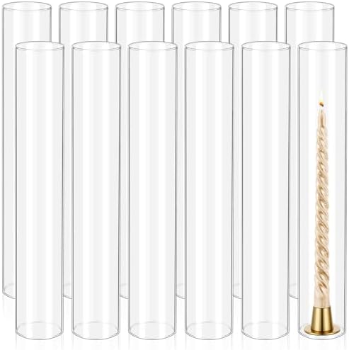 12 Pcs Hurricane Candle Holder Sleeve, H:14" D:2.5" Clear Glass by REWOMC
