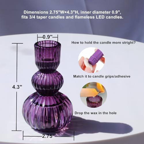 Woho Set of 6 Purple Taper Candle Holders 4.3" H for Halloween Decorations - Image 5