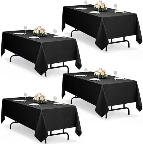 Decorelia Waterproof Black Table Cloths for Rectangle 6 Ft Table-4 Pack, Washable Polyester Rustic Faux Linen Reusable Table Cloth Cover for Wedding,Outdoor,Events, Party,Banquet, Dining, 60x102 Inch by Decorelia