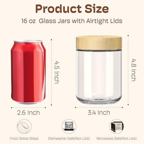 16 oz Overnight Oats Containers with Bamboo Lids, Glass Mason Jars 2 Pack - Image 2