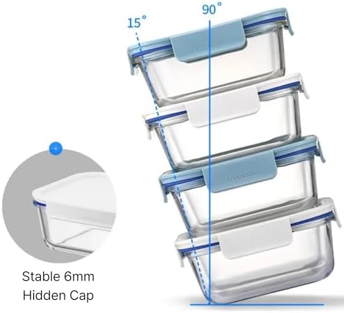 LocknLock LNG214S4W The Clear Heat-Resistant Borosilicate Glass Food Storage Set, 8-Piece (4 Containers + 4 Lids) - White - Image 3