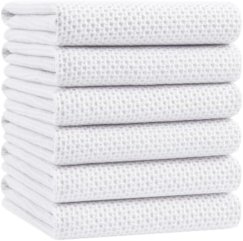 Homaxy 100% Cotton Oversized Waffle Weave Kitchen Towels 6-Pack, White by Homaxy