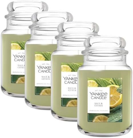 Yankee Candle Sage & Citrus, Scented Candle, 22oz Large Jar with up to 150 Hour Burn Time, Giftable, Birthdays (Pack of 4) by YankeeCandle