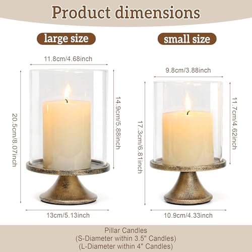 Set of 2 Hurricane Candle Holder Set with Glass Dome & Iron Base - Image 2