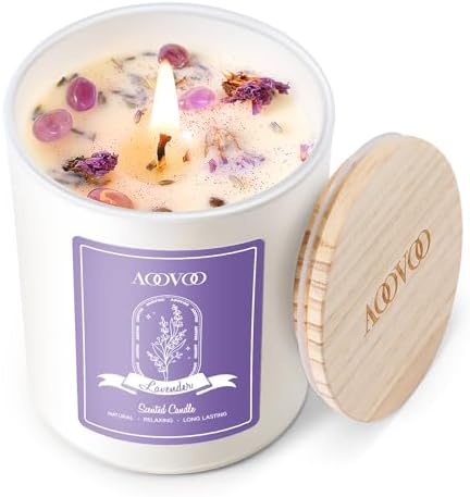AOOVOO Lavender Scented Candles for Women - Aromatherapy Candle with Crystals Inside, 7oz Soy Candles for Home Scented, Birthday Gifts Mothers Day Candle for Women Mom by AOOVOO