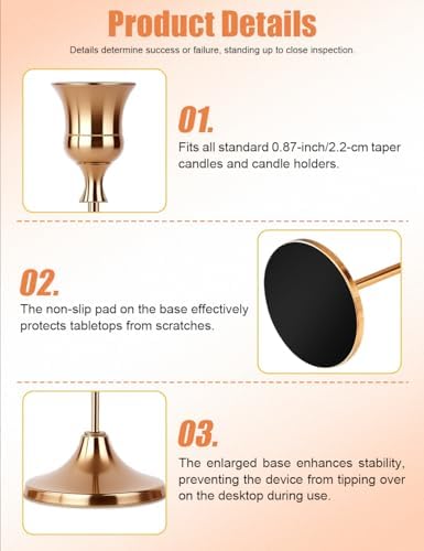 4 Sets(12 Pcs) French Gold Tapered Candle Holder,Candlestick Tall Metal Candlestick Holders for Table Centerpiece Home Decor for Wedding Fireplace Mantel Housewarming Gift Fits 3/4 Inch Thick Candles - Image 3