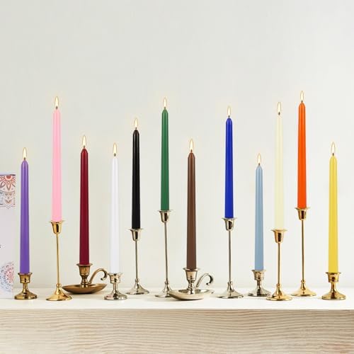 YOROXRG 24 Colored Taper Candles, 7-8 Hours Burn Time, Unscented, Smokeless and Dripless, 0.75 x 10 Inch Dinner Candle Set for Household, Wedding, Party and Home Décor Candlesticks - Image 6