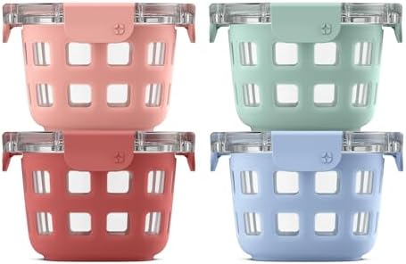 Ello Duraglass 2 Cup Glass Storage Containers with Lids, 4 Pack, Melon by Ello