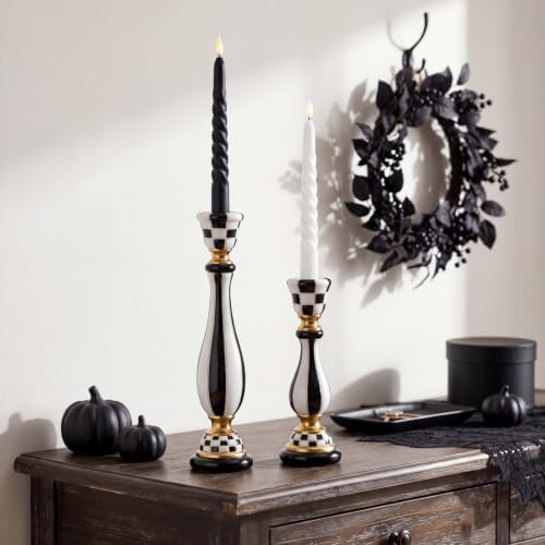 2 Pcs Black and White Checkerboard Taper Candle Holder,Classic - Image 5