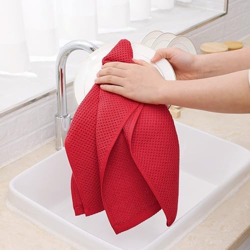 Homaxy 100% Cotton Waffle Weave Kitchen Dish Towels 4-Pack, Red - Image 4