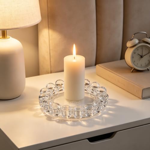 khtumeware Large Chic Clear Bubble Glass Candle Dish – Modern Clear Glass Candle Holder for Tealights & Diffusers, Decorative Tray for Home & Tabletop Decor（1 Pack） - Image 4