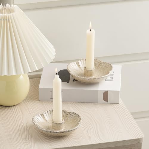 Ceramic Taper Candle Holder, Candlestick Holder with Tray Base - Image 2