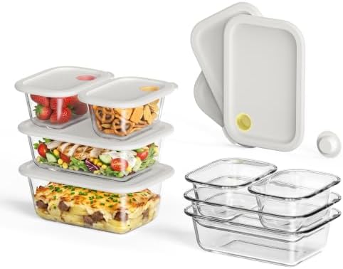 GENICOOK 8 set Glass Food Storage Containers with Click-Together Lids, 143 oz Stackable Meal Prep Set, Modular Glass Storage for Snacks, Sandwiches, Overnight Oats, Leftovers & Fridge Organization by GENICOOK