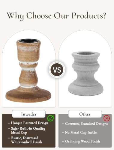 Wooden Candlestick Holders Rustic: Farmhouse Taper Candle Holder - Image 3