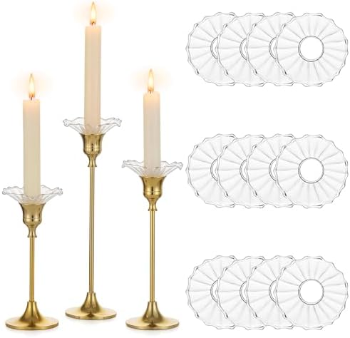Glasseam Glass Bobeches for Candlestick, 12Pcs Ribbed Candle Drip Protector by Glasseam