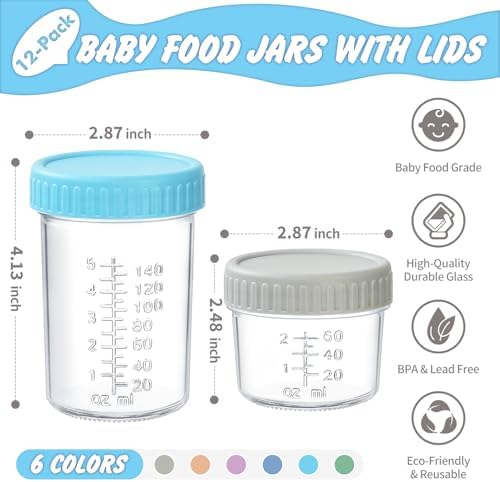DRKIO 12 pcs Baby Food Storage Containers 4&8 Oz Small Glass Jars with Lids - Image 2
