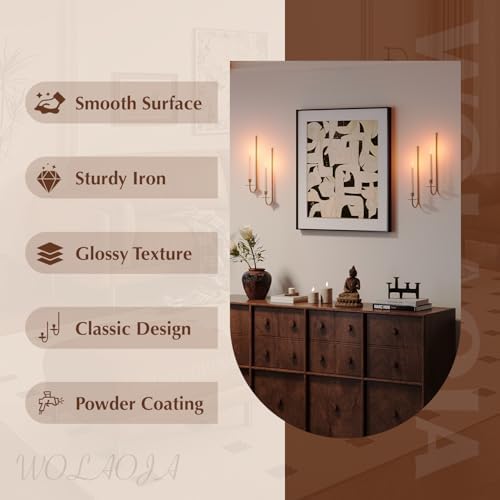 Metal Wall Candle Sconce Holder Set of 4 Wall Mount Candle Holder Pillar Holder Brass Modern Wall Candle Sconces Hanging for Living Room Farmhouse Fireplace Wedding - Image 2
