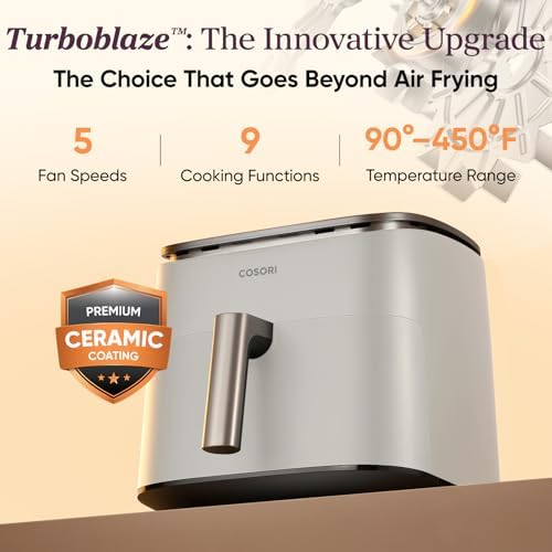 Cosori TurboBlaze 6 Qt Air Fryer, Ceramic Coating, 9-in-1, Light Gray - Image 2