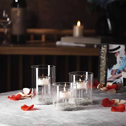 Set of 3 Cylinder Glass Decorative Hurricane Candle Holder Clear Votive Candle Holders Table Centerpieces for Dining Room Wedding Parties Home Decorations - Image 6