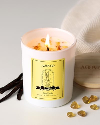AOOVOO Vanilla Scented Candles for Women - Aromatherapy Candle with Crystals Inside, 7oz Soy Candles for Home Scented, Birthday Gifts Mothers Day Candle for Women Mom - Image 3