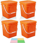 Food Storage Buckets with Lids - 4 Set Square Clear Plastic Containers, Airtight Pressure Seal & Handle for Kitchen Freezer Prep (Orange, 1 gal) by UMETASS