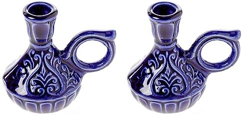 Set of 2 Ceramic Candleholders for Danilovo Slim Taper Candles, Orthodox Candleholders, for Candles up to Diameter 2/5 Inches (Blue) - Image 6