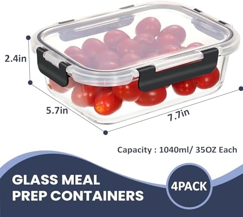 HOTEC 35OZ Glass Food Storage Container, 4-Pack - Image 2