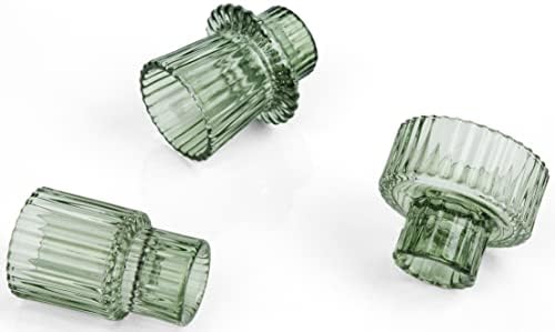 Vixdonos Taper Glass Candlestick Holders Tealight Candle Holders for Table Centerpieces, Wedding Decor and Dinner Party (3 Pcs, Green) - Image 3