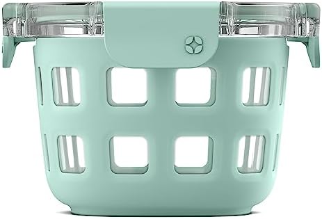 Ello DuraGlass Rounds Glass Food Storage Containers - Meal Prep Bowls with Silicone Sleeve and Airtight Lids, 2 Cup, Yucca by Ello