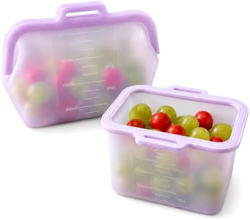 JOCXSPI 2 Pack 68 oz Magnetic Seal Reusable Silicone Food Storage Bags by JOCXSPI