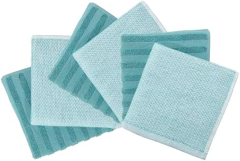 Bumble Premium Dish Cloths 13"x13" (6 Pack) | 100% Natural Ring Spun Cotton | 400 GSM | Highly Absorbent & Soft |Yarn Dyed & Solid Dyed Terry Dish Cloth Set - Aqua - Image 4