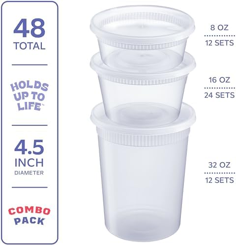 GUSTO Plastic Food Storage Deli Containers with Lids [48 Sets] 8, 16, 32 oz - Image 2