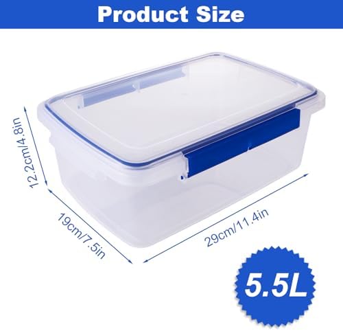 2 Pcs Large Food Storage Containers with Airtight Lid, 5.5L Reusable Meal Prep Container, Food-Grade Plastic Bread Box for Homemade Bread, Cookies, Food - Image 2