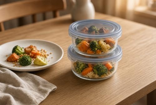 Glass Food Storage Containers with Lids — 4 Piece — 2 Containers + 2 Lids, 13.55 oz Each Glass, BPA-Free Leakproof Stackable Lids, Microwave, Oven & Dishwasher Safe — Ideal for Meal Prep, - Smoke Lid - Image 7