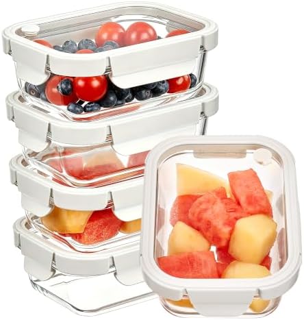 Vtopmart 5 Pack Glass Food Storage Containers with Glass Lids & Air Vent by Vtopmart
