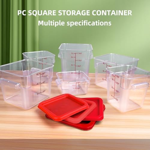 2 Pack RED Square Food Storage Container With Lid,Commercial Storage Box With Scale & Handle,Cake Making,Dough Marinating Meat,Kitchen Supplies (2 Quart) - Image 3