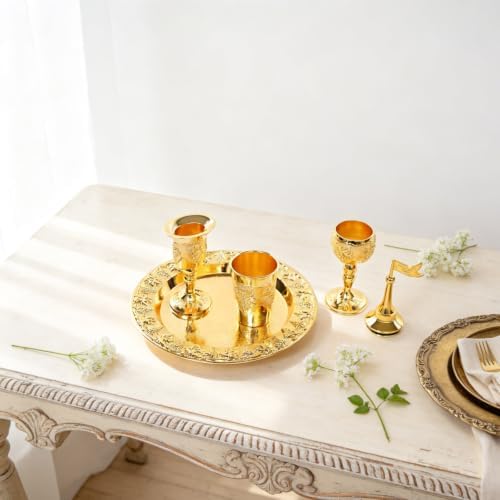4-Piece Havdallah Set, Shabbat Havdalah Set with Candle Holder, Kiddush Cup, Spice Box, Retro Decorative Wine Set for Home Synagogue, Gold - Image 5