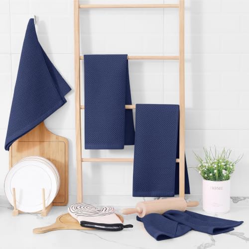 Homaxy 100% Cotton Waffle Weave Kitchen Dish Towels 4-Pack, Dark Navy - Image 6
